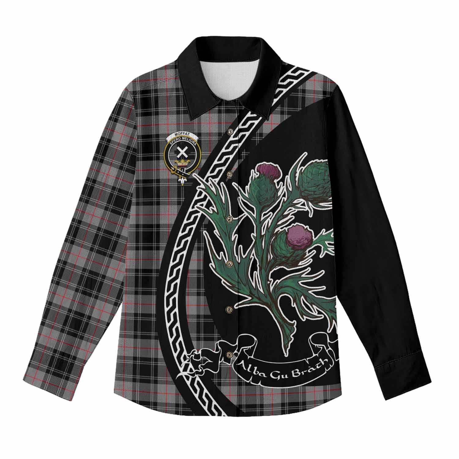 Moffat Family Crest Tartan Women Casual Shirt Alba Thistle Inspired - Tartan Vibes Clothing