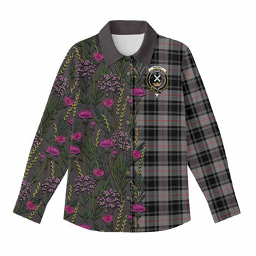 Moffat Family Crest Tartan Women Casual Shirt Scottish Thistle Flower Pattern Half Style