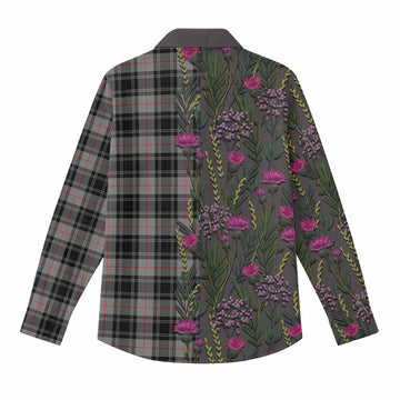Moffat Family Crest Tartan Women Casual Shirt Scottish Thistle Flower Pattern Half Style