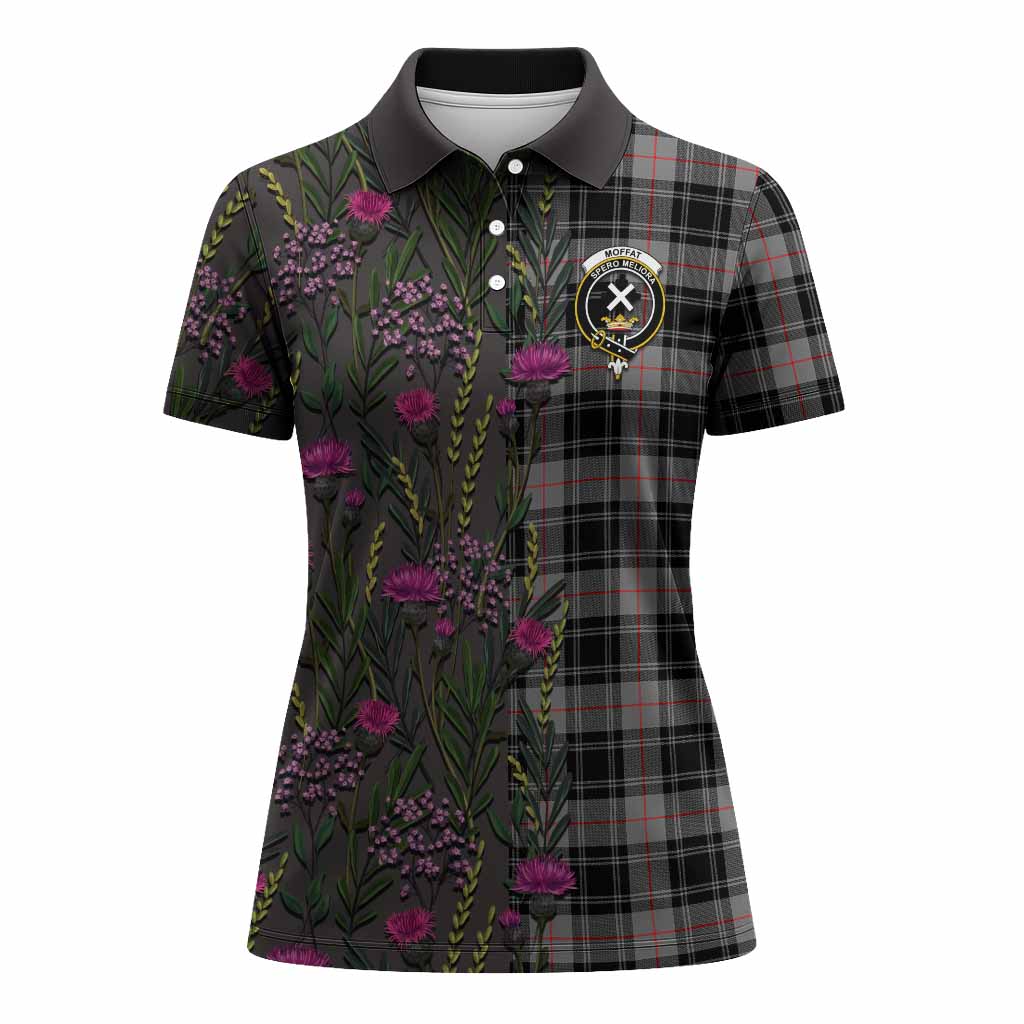 Moffat Family Crest Tartan Women Polo Shirt Scottish Thistle Flower Pattern Half Style - Tartan Vibes Clothing