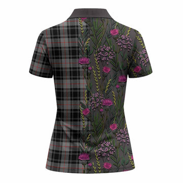 Moffat Family Crest Tartan Women Polo Shirt Scottish Thistle Flower Pattern Half Style