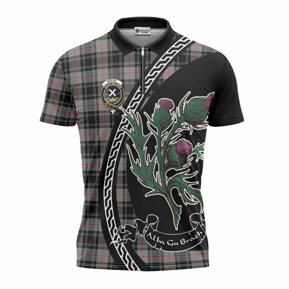 Moffat Family Crest Tartan Zipper Polo Shirt Alba Thistle Inspired - Tartan Vibes Clothing