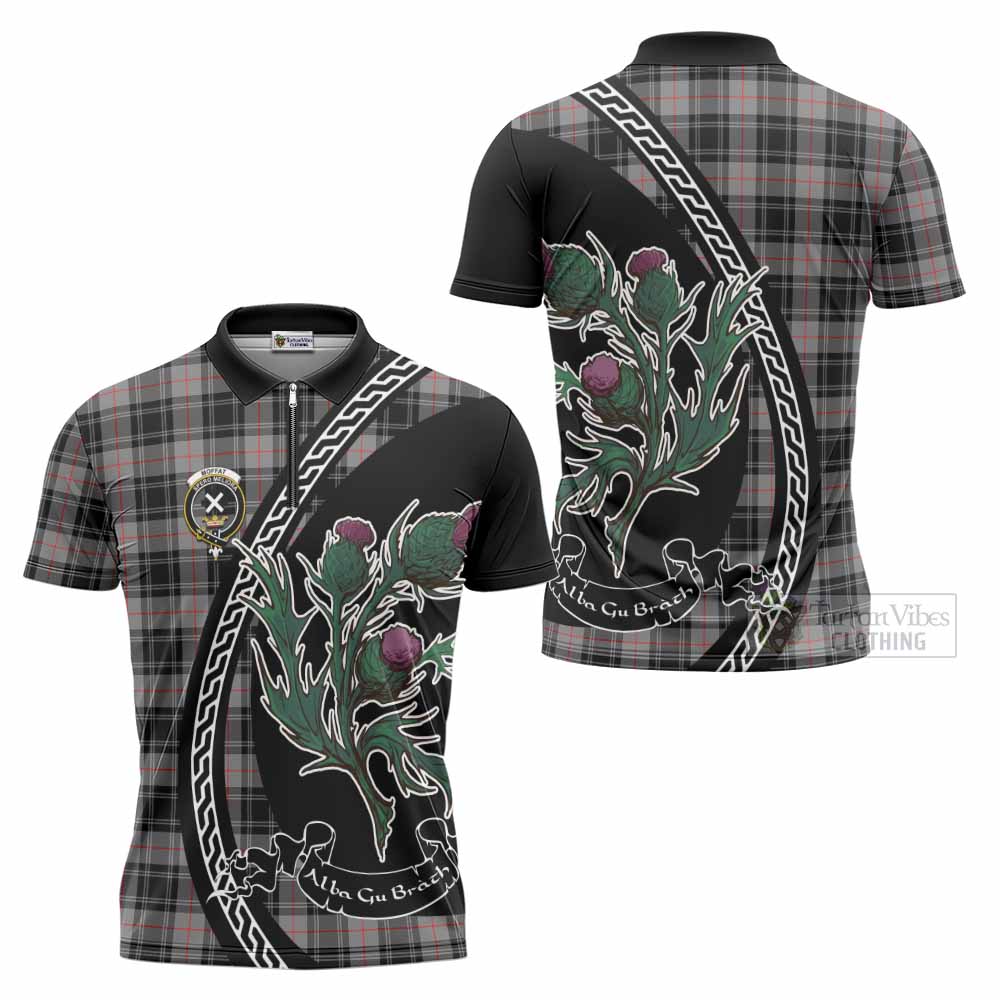 Moffat Family Crest Tartan Zipper Polo Shirt Alba Thistle Inspired - Tartan Vibes Clothing