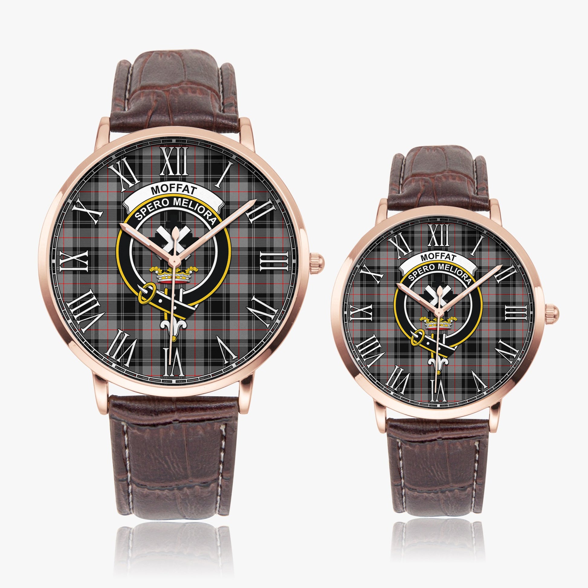 Moffat Modern Tartan Family Crest Leather Strap Quartz Watch - Tartanvibesclothing