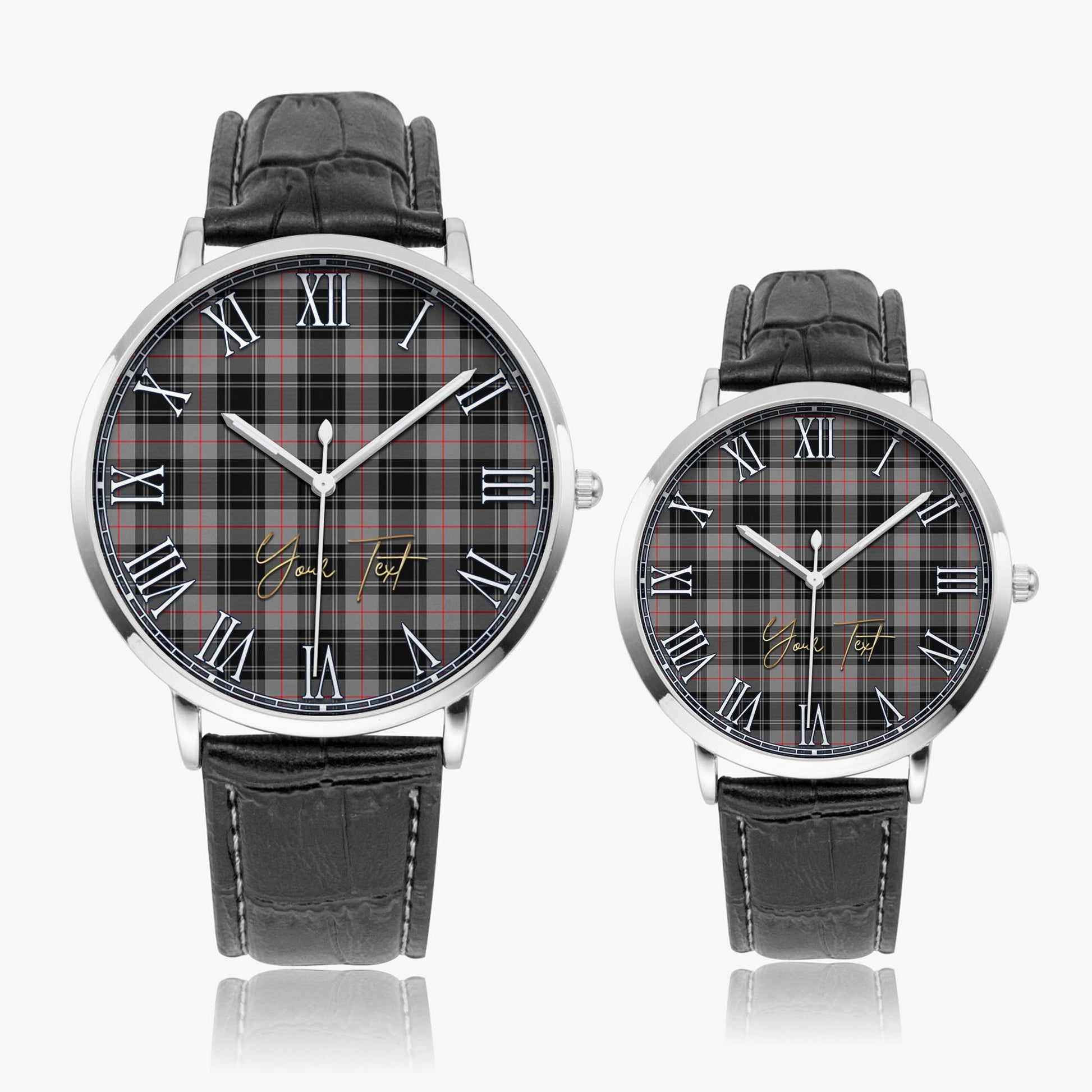 Moffat Modern Tartan Personalized Your Text Leather Trap Quartz Watch Ultra Thin Silver Case With Black Leather Strap - Tartanvibesclothing