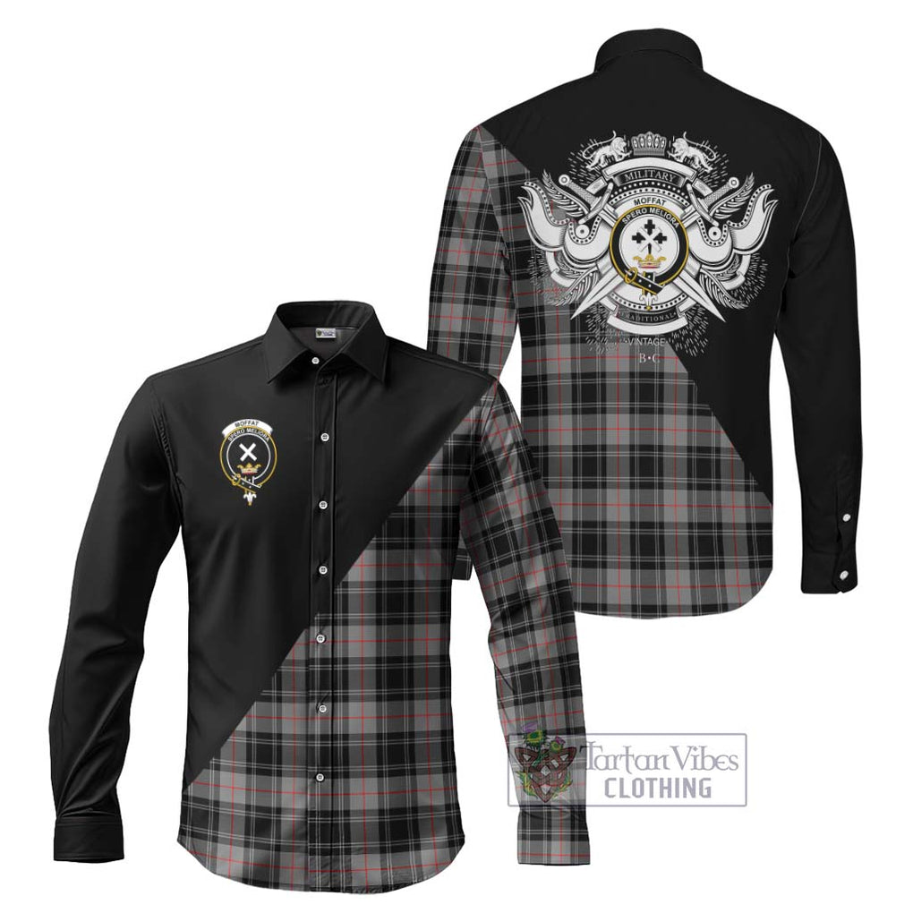 Moffat Tartan Long Sleeve Button Shirt with Family Crest and Military Logo Style Men's Shirt S - Tartanvibesclothing Shop
