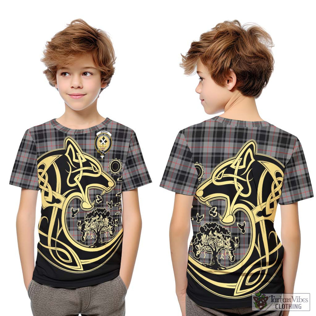 Moffat Tartan Kid T-Shirt with Family Crest Celtic Wolf Style Youth XL Size14 - Tartan Vibes Clothing