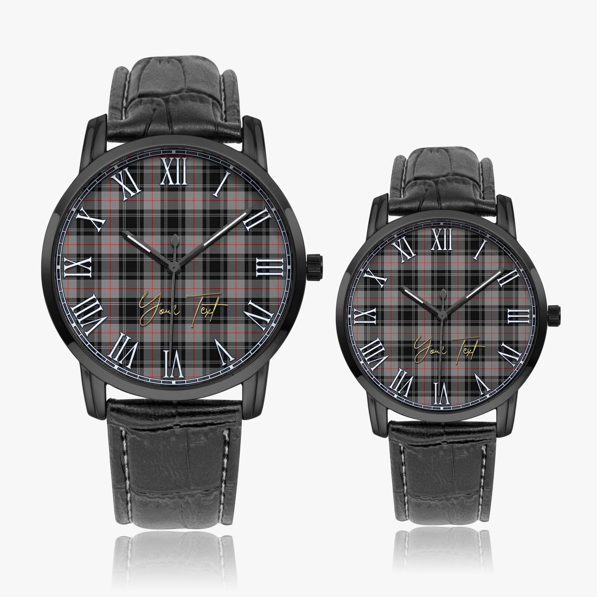 Moffat Modern Tartan Personalized Your Text Leather Trap Quartz Watch Wide Type Black Case With Black Leather Strap - Tartanvibesclothing