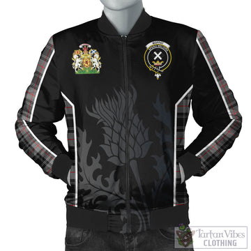 Moffat Tartan Bomber Jacket with Family Crest and Scottish Thistle Vibes Sport Style