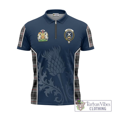 Moffat Tartan Zipper Polo Shirt with Family Crest and Scottish Thistle Vibes Sport Style