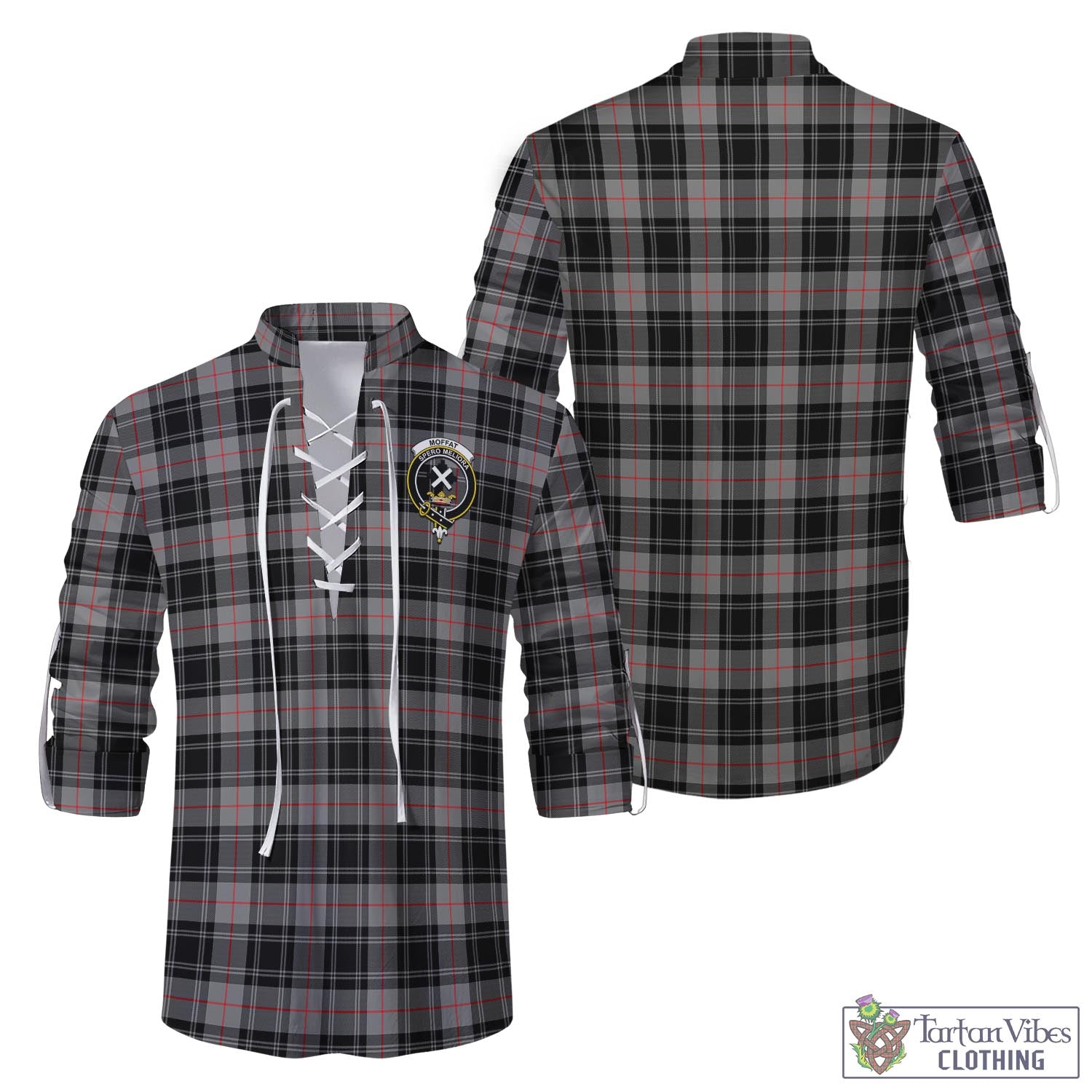 Tartan Vibes Clothing Moffat Modern Tartan Men's Scottish Traditional Jacobite Ghillie Kilt Shirt with Family Crest