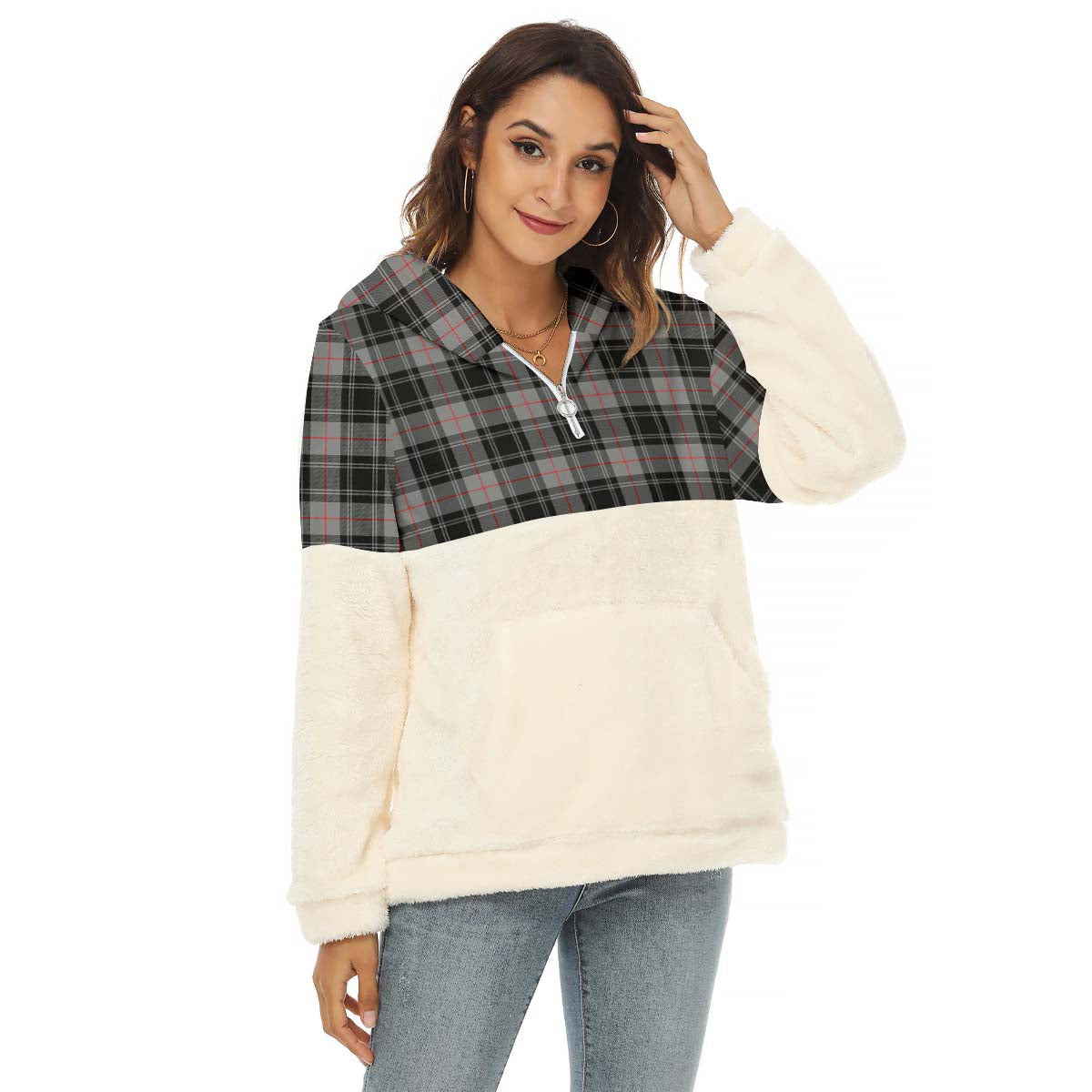 Moffat Tartan Women's Borg Fleece Hoodie With Half Zip Female - Tartan Vibes Clothing