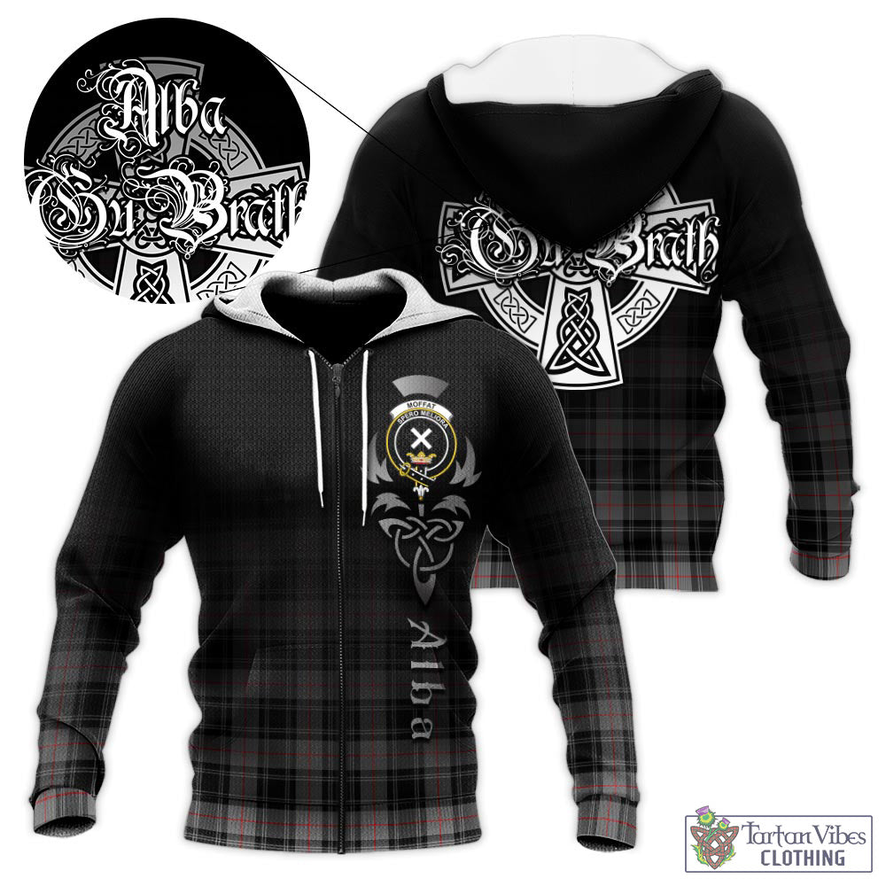 Tartan Vibes Clothing Moffat Modern Tartan Knitted Hoodie Featuring Alba Gu Brath Family Crest Celtic Inspired