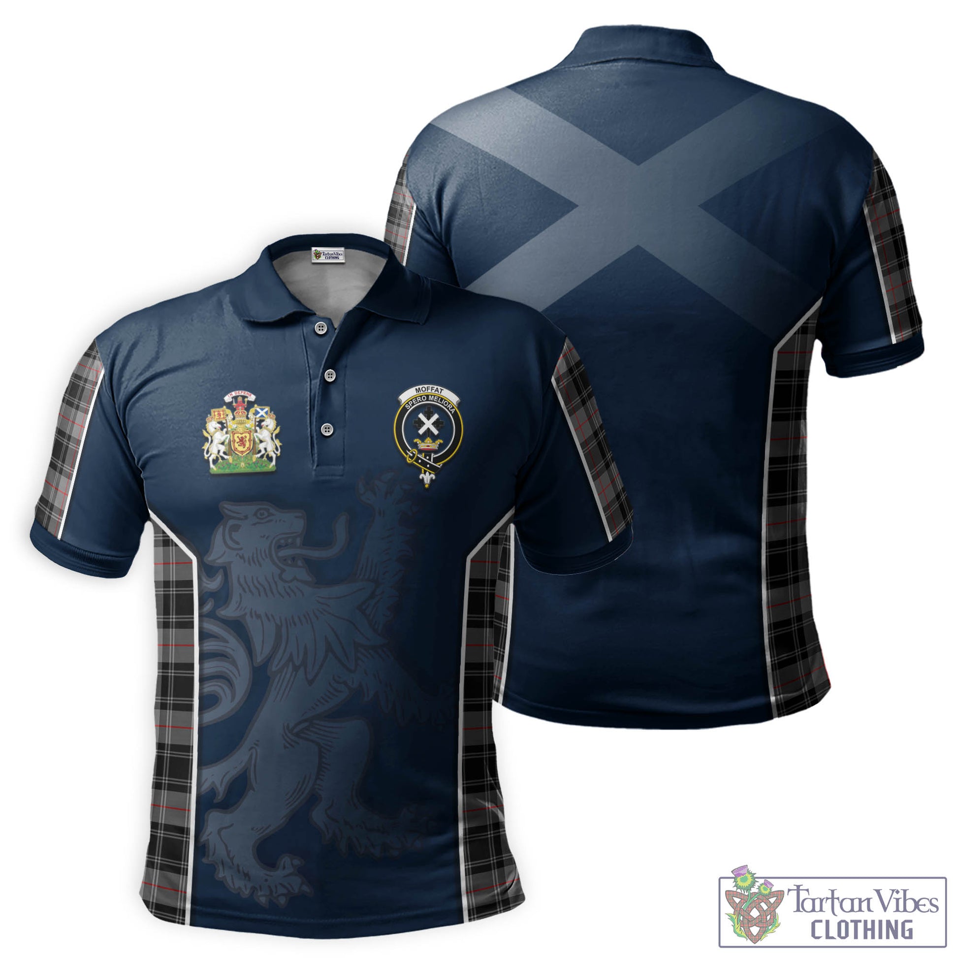 Tartan Vibes Clothing Moffat Modern Tartan Men's Polo Shirt with Family Crest and Lion Rampant Vibes Sport Style