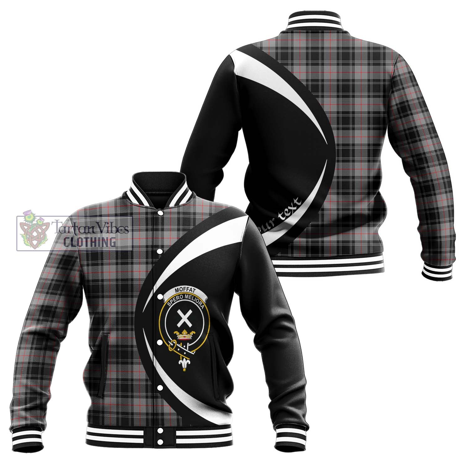 Moffat Tartan Baseball Jacket with Family Crest Circle Style Unisex - Tartan Vibes Clothing