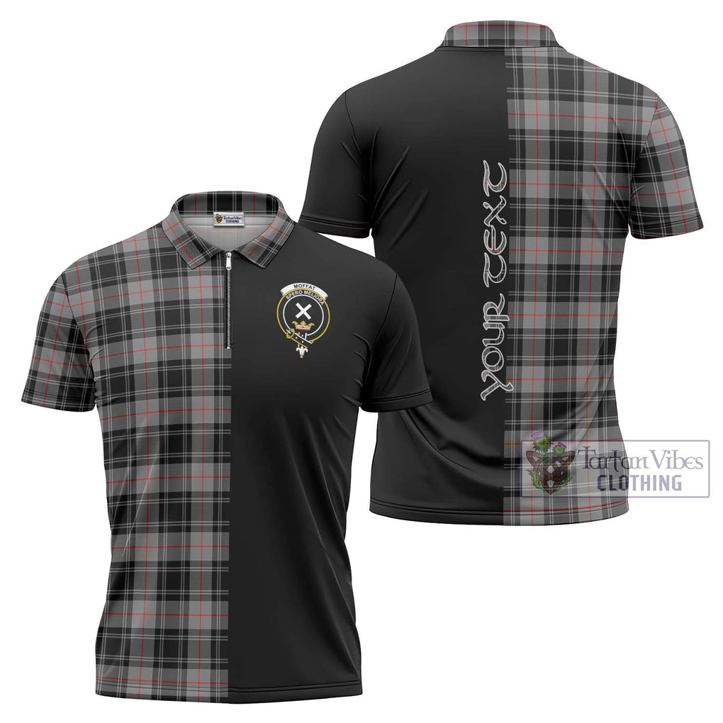 Moffat Tartan Zipper Polo Shirt with Family Crest and Half Of Me Style Unisex - Tartanvibesclothing Shop