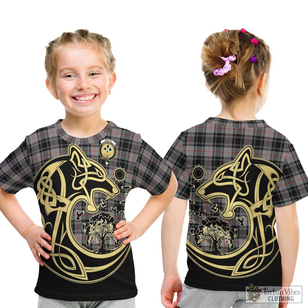 Moffat Tartan Kid T-Shirt with Family Crest Celtic Wolf Style - Tartan Vibes Clothing