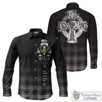 Moffat Tartan Long Sleeve Button Up Featuring Alba Gu Brath Family Crest Celtic Inspired