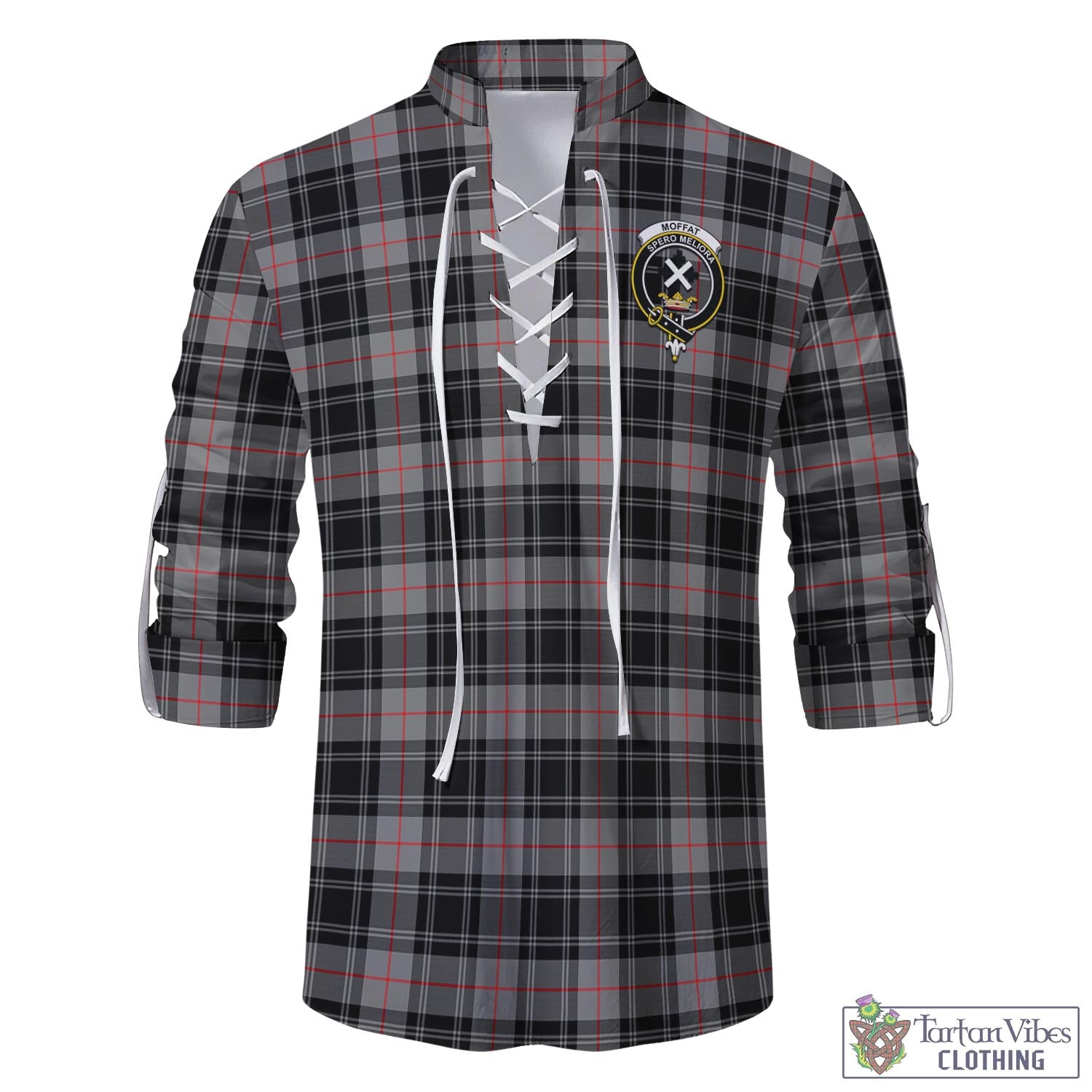 Tartan Vibes Clothing Moffat Modern Tartan Men's Scottish Traditional Jacobite Ghillie Kilt Shirt with Family Crest