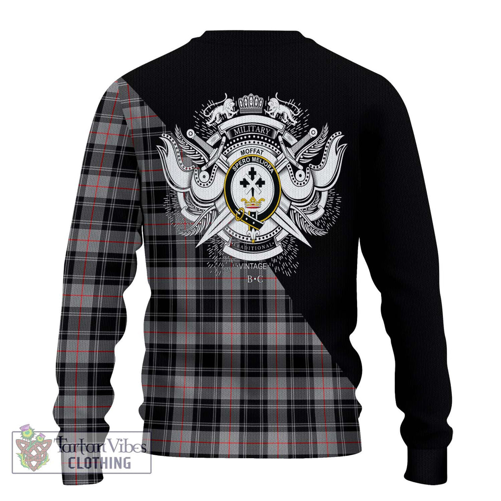 Moffat Tartan Knitted Sweater with Family Crest and Military Logo Style - Tartanvibesclothing Shop