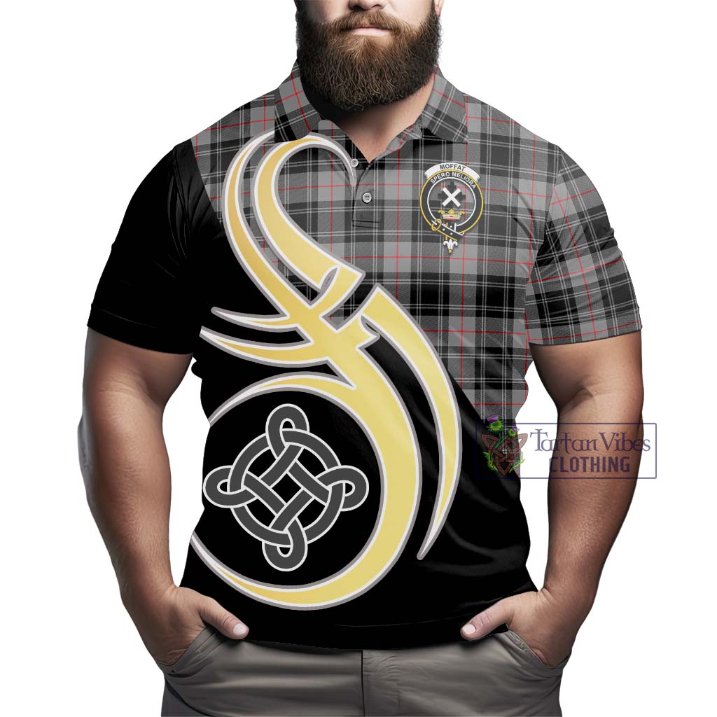 Moffat Tartan Polo Shirt with Family Crest and Celtic Symbol Style - Tartan Vibes Clothing