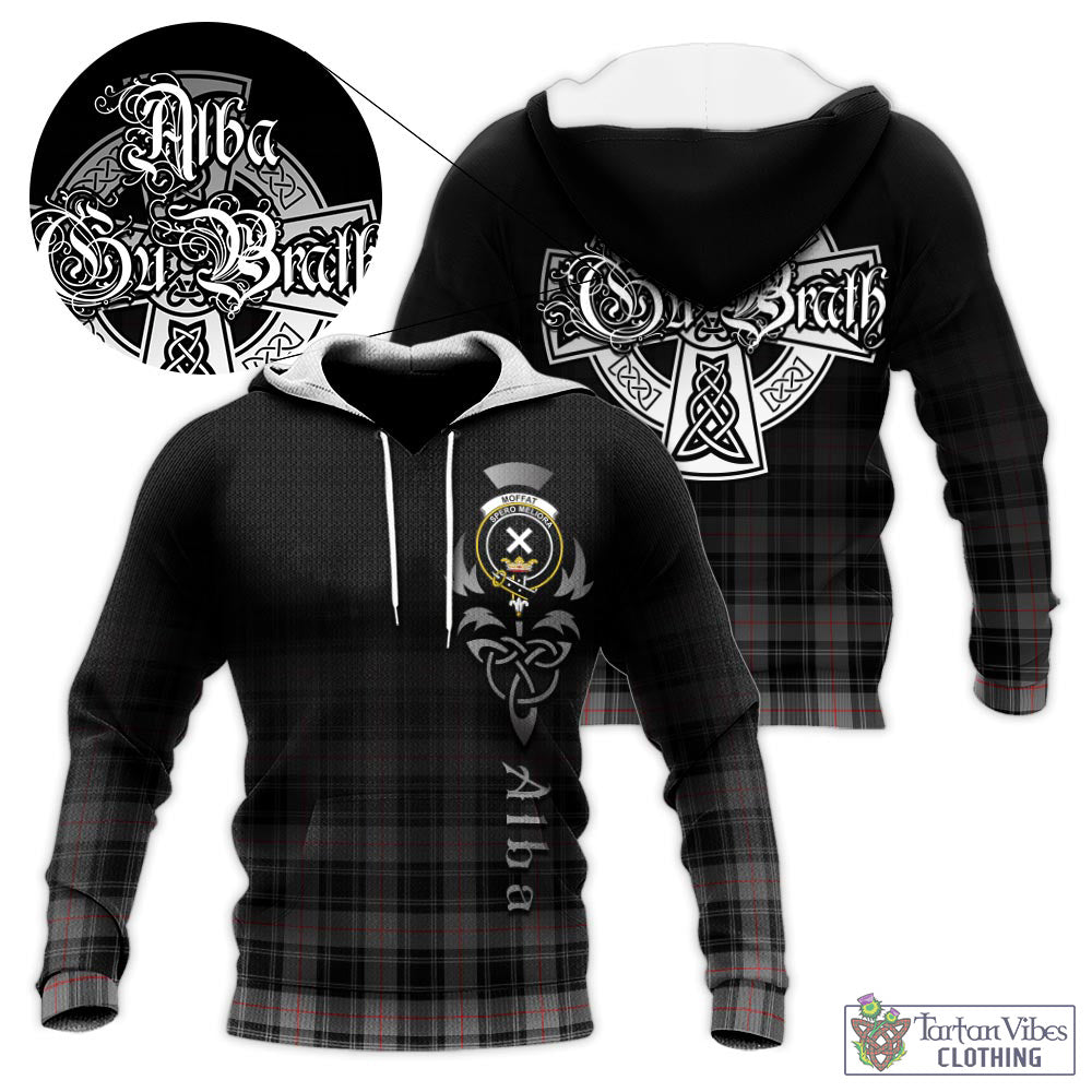 Tartan Vibes Clothing Moffat Modern Tartan Knitted Hoodie Featuring Alba Gu Brath Family Crest Celtic Inspired