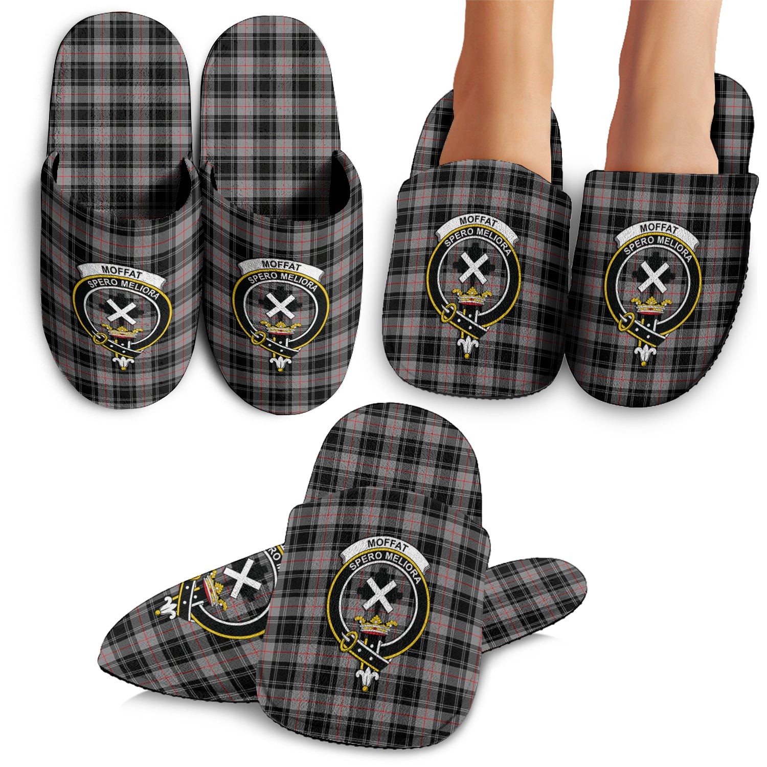 Moffat Modern Tartan Home Slippers with Family Crest - Tartanvibesclothing Shop