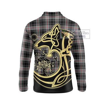 Moffat Tartan Long Sleeve Polo Shirt with Family Crest Celtic Wolf Style - Tartanvibesclothing Shop
