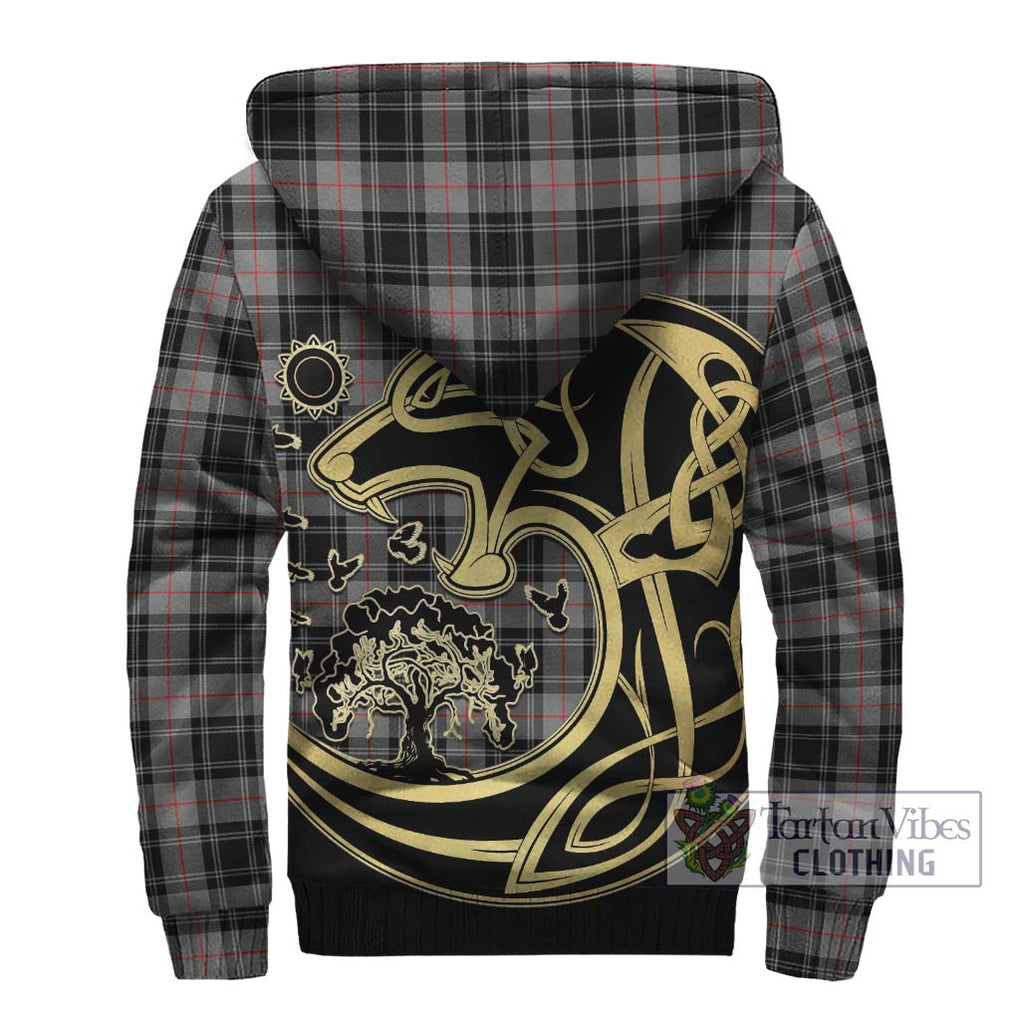 Moffat Tartan Sherpa Hoodie with Family Crest Celtic Wolf Style - Tartan Vibes Clothing