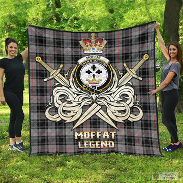 Moffat Tartan Quilt with Clan Crest and the Golden Sword of Courageous Legacy
