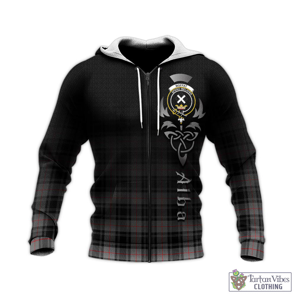 Tartan Vibes Clothing Moffat Modern Tartan Knitted Hoodie Featuring Alba Gu Brath Family Crest Celtic Inspired
