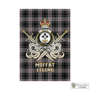 Moffat Tartan Garden Flag with Clan Crest and the Golden Sword of Courageous Legacy