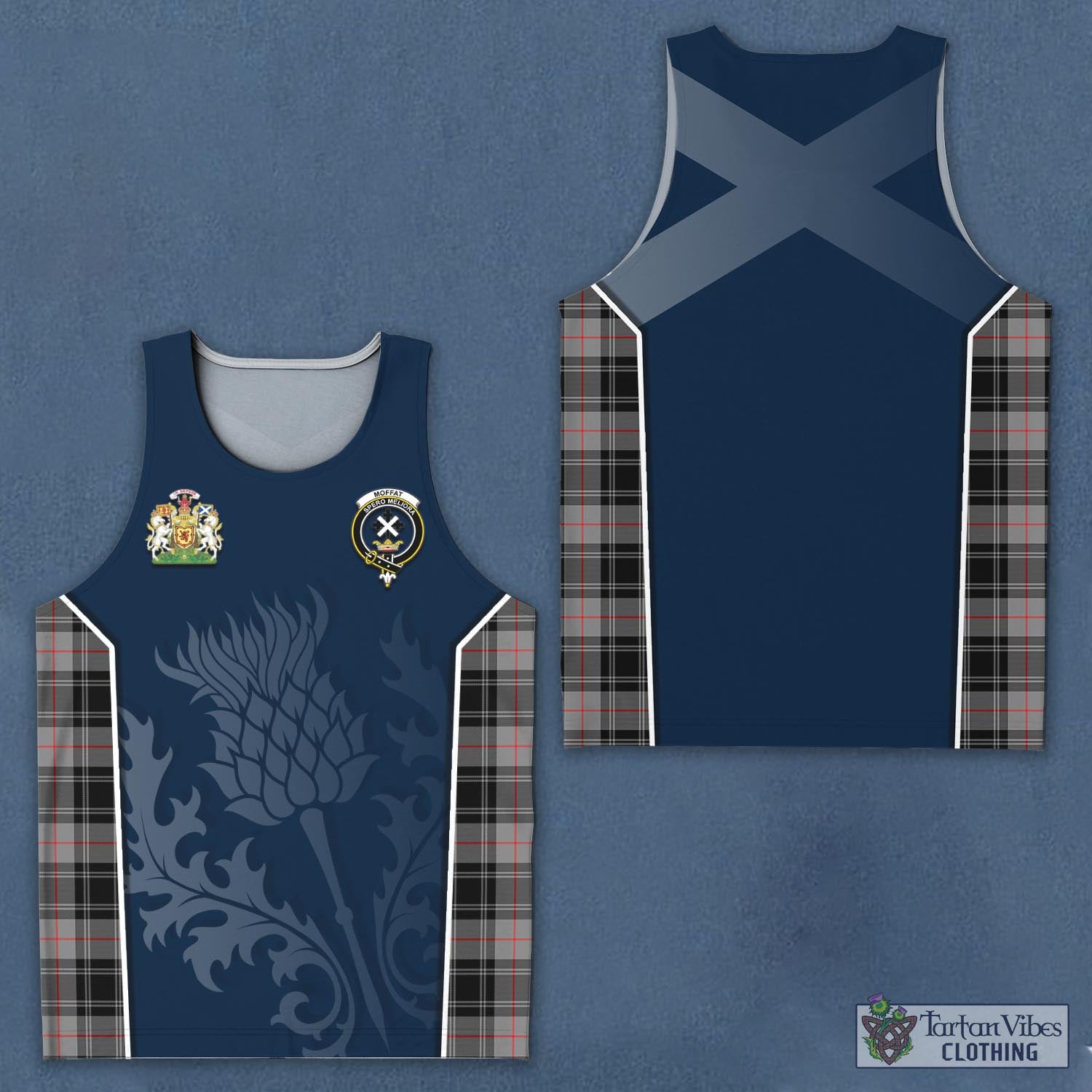 Tartan Vibes Clothing Moffat Modern Tartan Men's Tanks Top with Family Crest and Scottish Thistle Vibes Sport Style