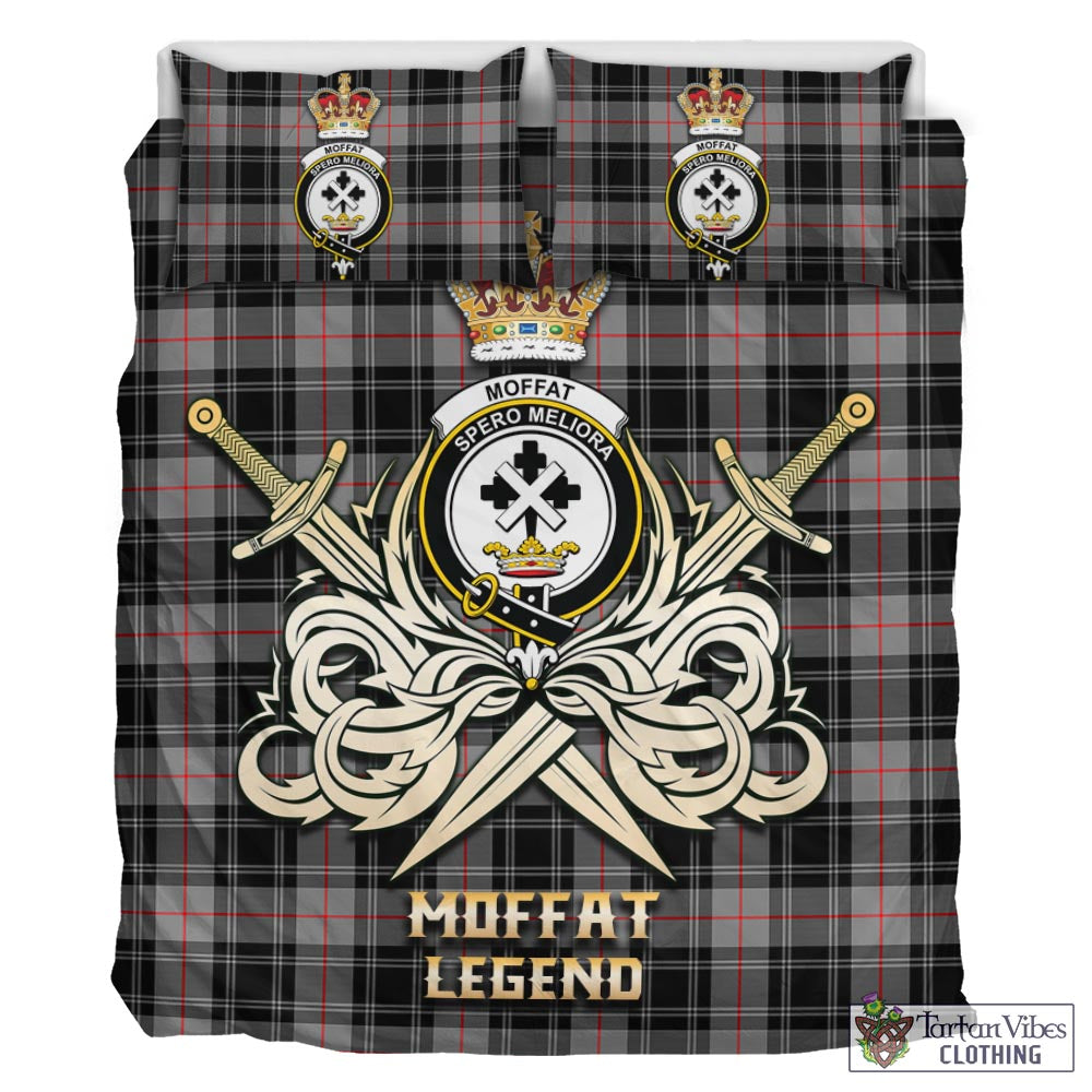 Tartan Vibes Clothing Moffat Modern Tartan Bedding Set with Clan Crest and the Golden Sword of Courageous Legacy