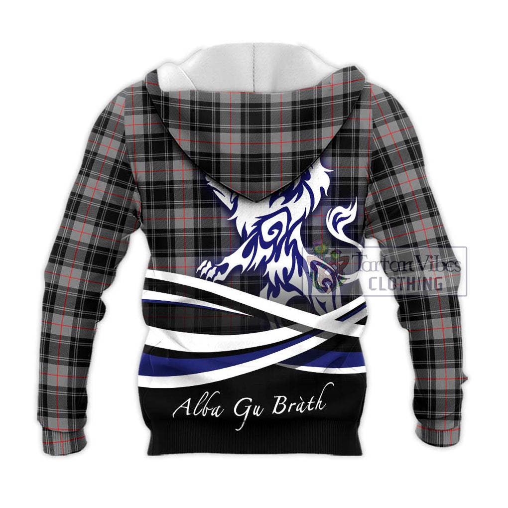 Moffat Tartan Knitted Hoodie with Alba Gu Brath Regal Lion Emblem - Tartanvibesclothing Shop