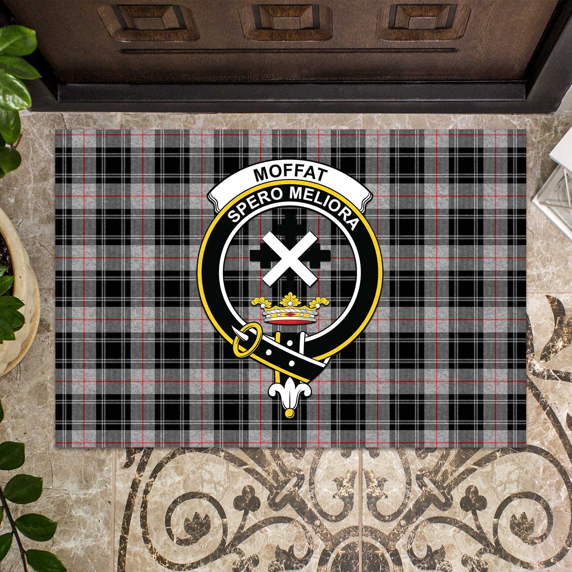 Moffat Modern Tartan Door Mat with Family Crest - Tartanvibesclothing