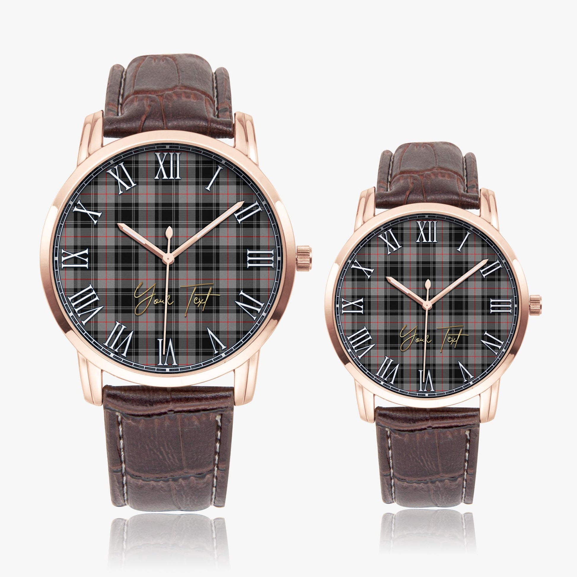 Moffat Modern Tartan Personalized Your Text Leather Trap Quartz Watch Wide Type Rose Gold Case With Brown Leather Strap - Tartanvibesclothing