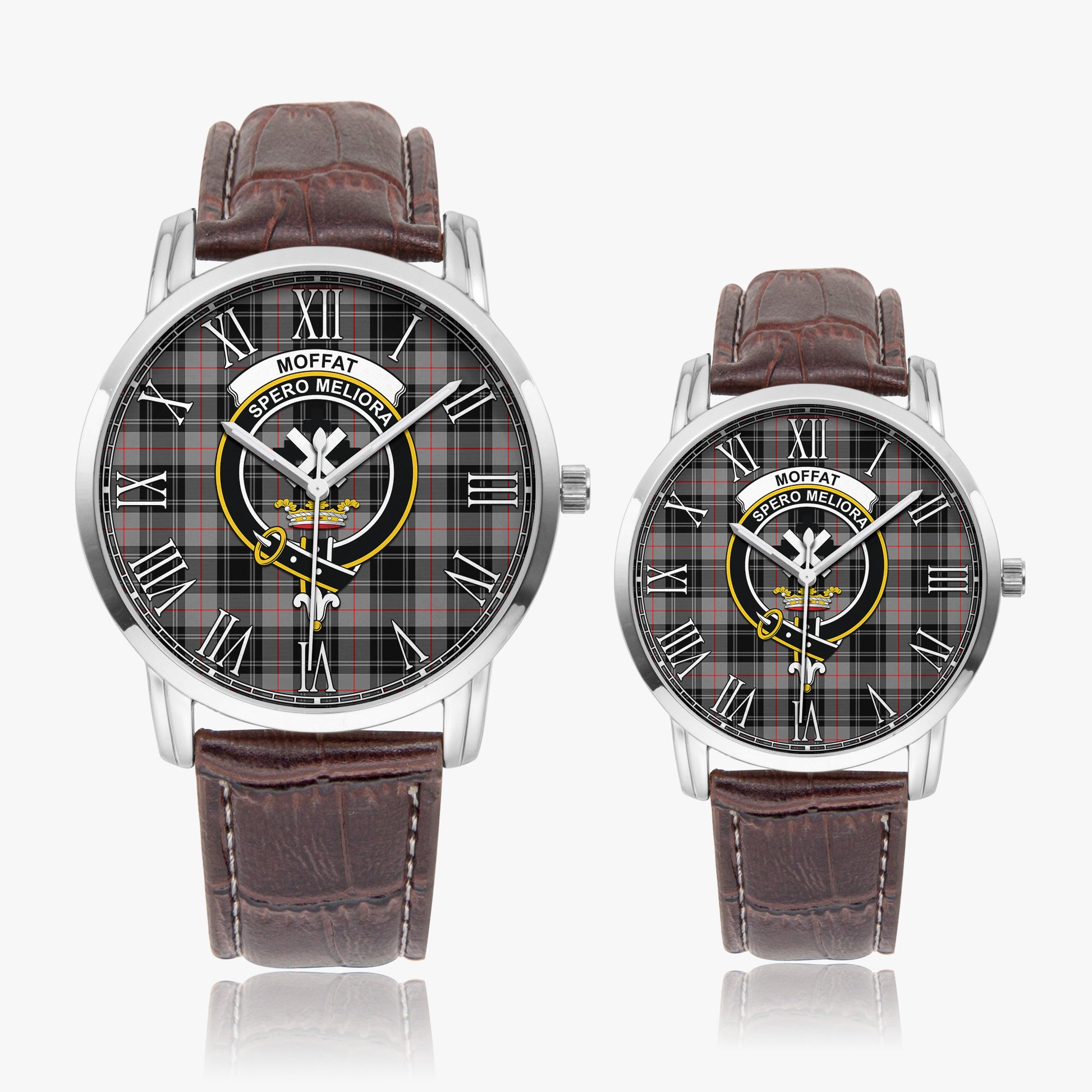 Moffat Modern Tartan Family Crest Leather Strap Quartz Watch - Tartanvibesclothing
