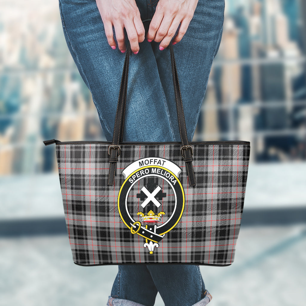 Moffat Tartan Leather Tote Bag with Family Crest - Tartan Vibes Clothing