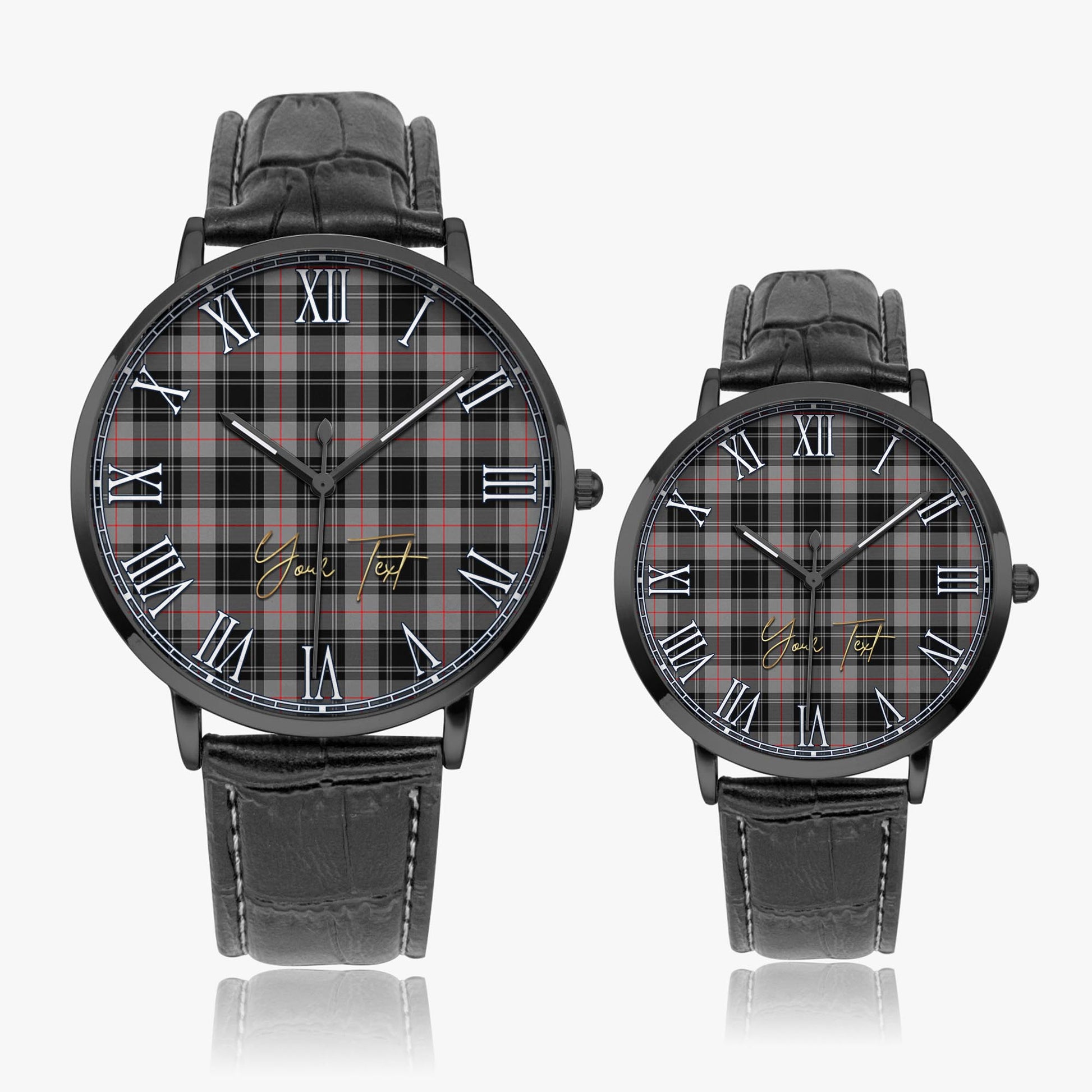 Moffat Modern Tartan Personalized Your Text Leather Trap Quartz Watch Ultra Thin Black Case With Black Leather Strap - Tartanvibesclothing