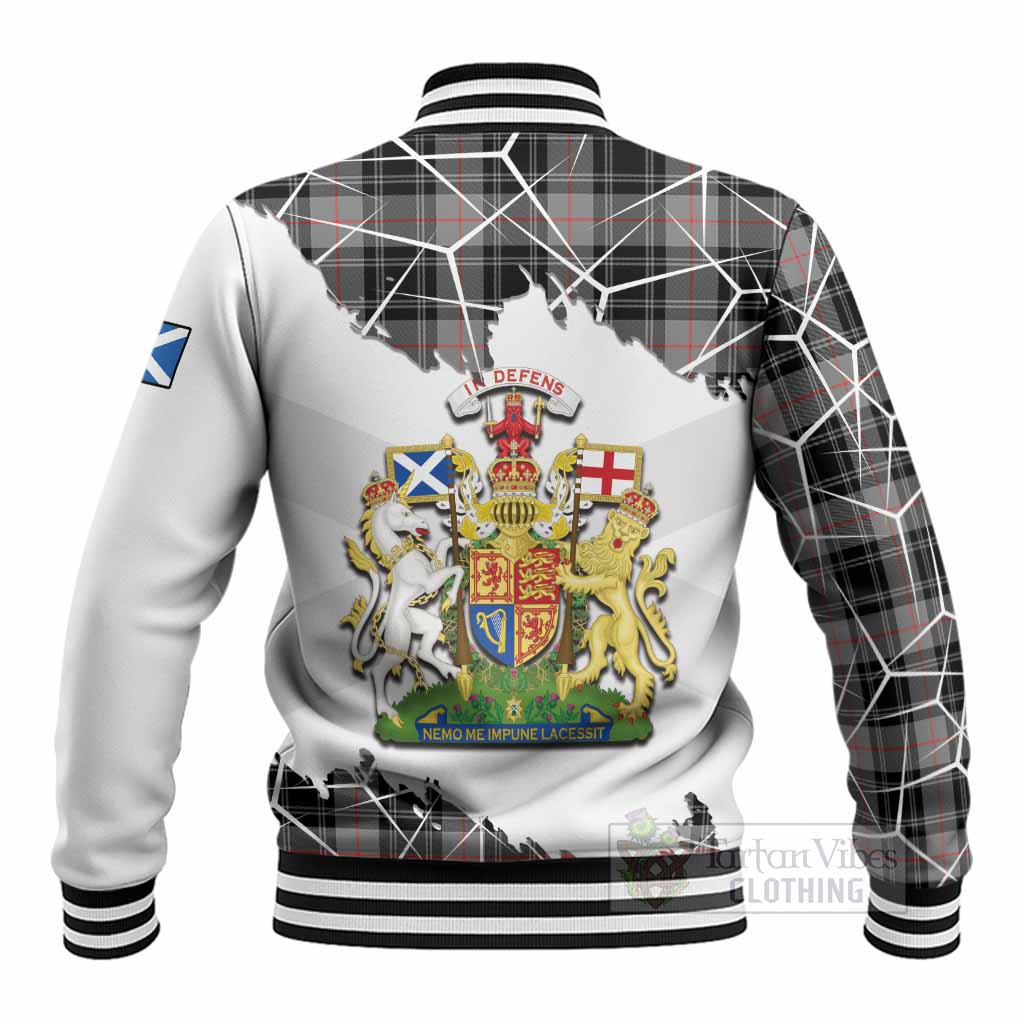 Moffat Tartan Baseball Jacket with Family Crest and Lion Rampant Grunge Style
