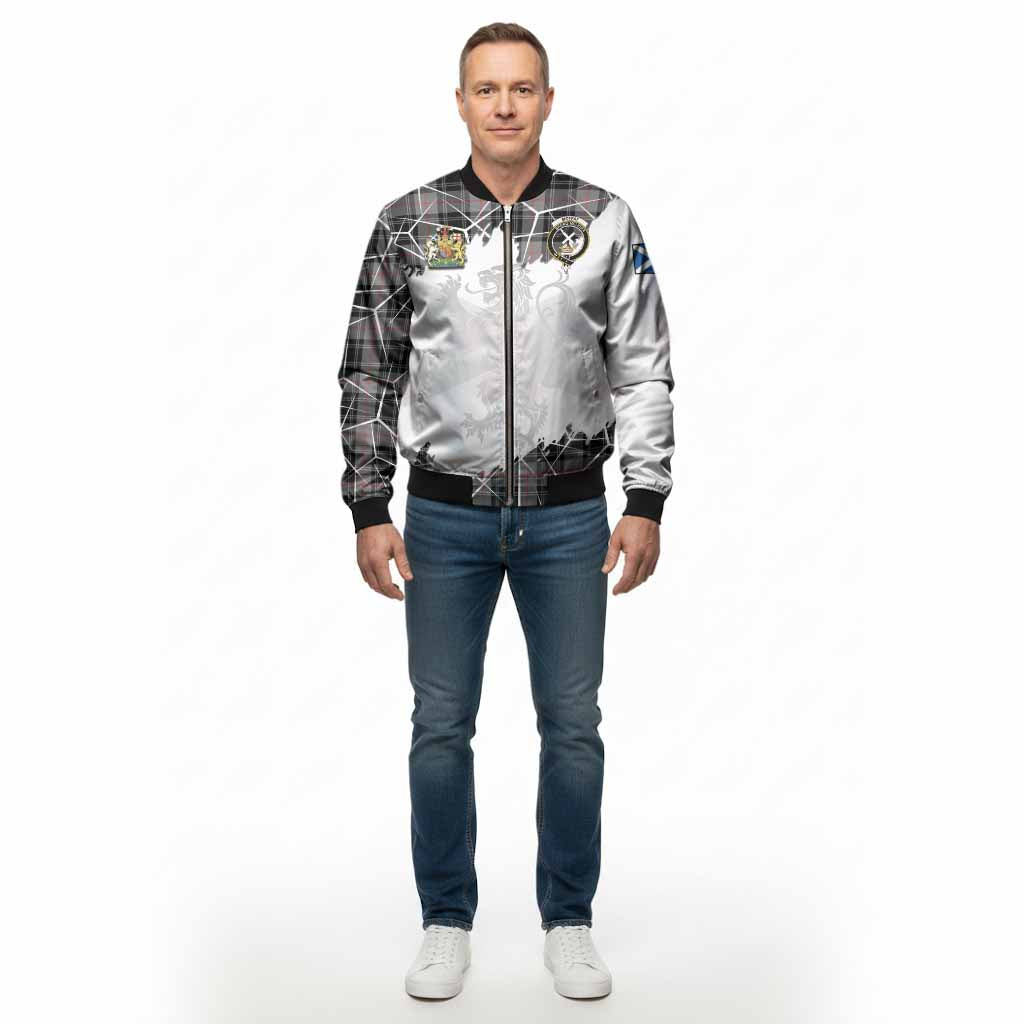 Moffat Tartan Bomber Jacket with Family Crest and Lion Rampant Grunge Style