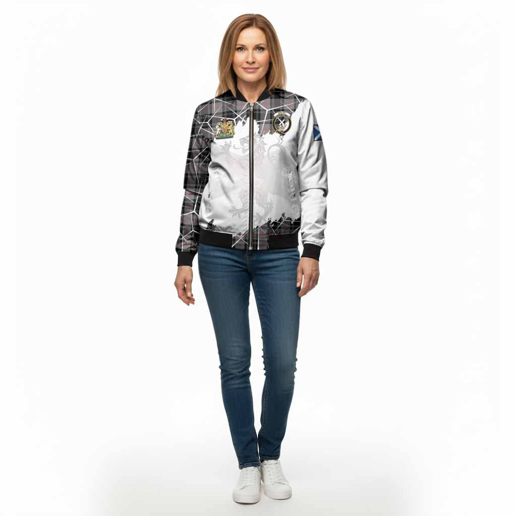 Moffat Tartan Bomber Jacket with Family Crest and Lion Rampant Grunge Style