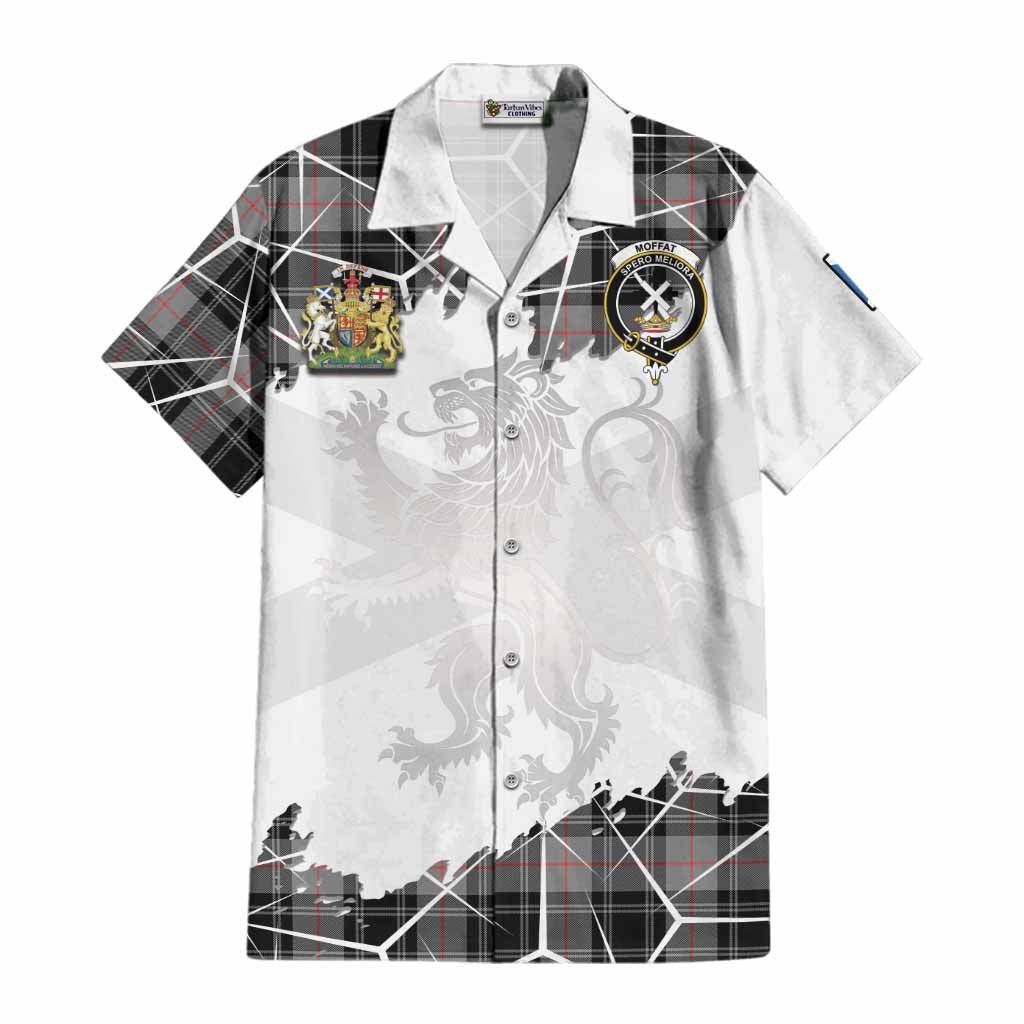 Moffat Tartan Cotton Hawaiian Shirt with Family Crest and Lion Rampant Grunge Style