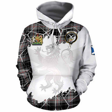 Moffat Tartan Cotton Hoodie with Family Crest and Lion Rampant Grunge Style