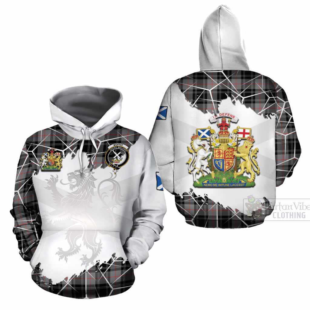 Moffat Tartan Cotton Hoodie with Family Crest and Lion Rampant Grunge Style