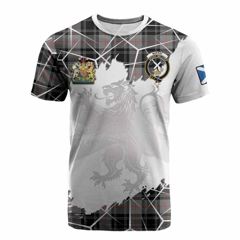 Moffat Tartan Cotton T-shirt with Family Crest and Lion Rampant Grunge Style