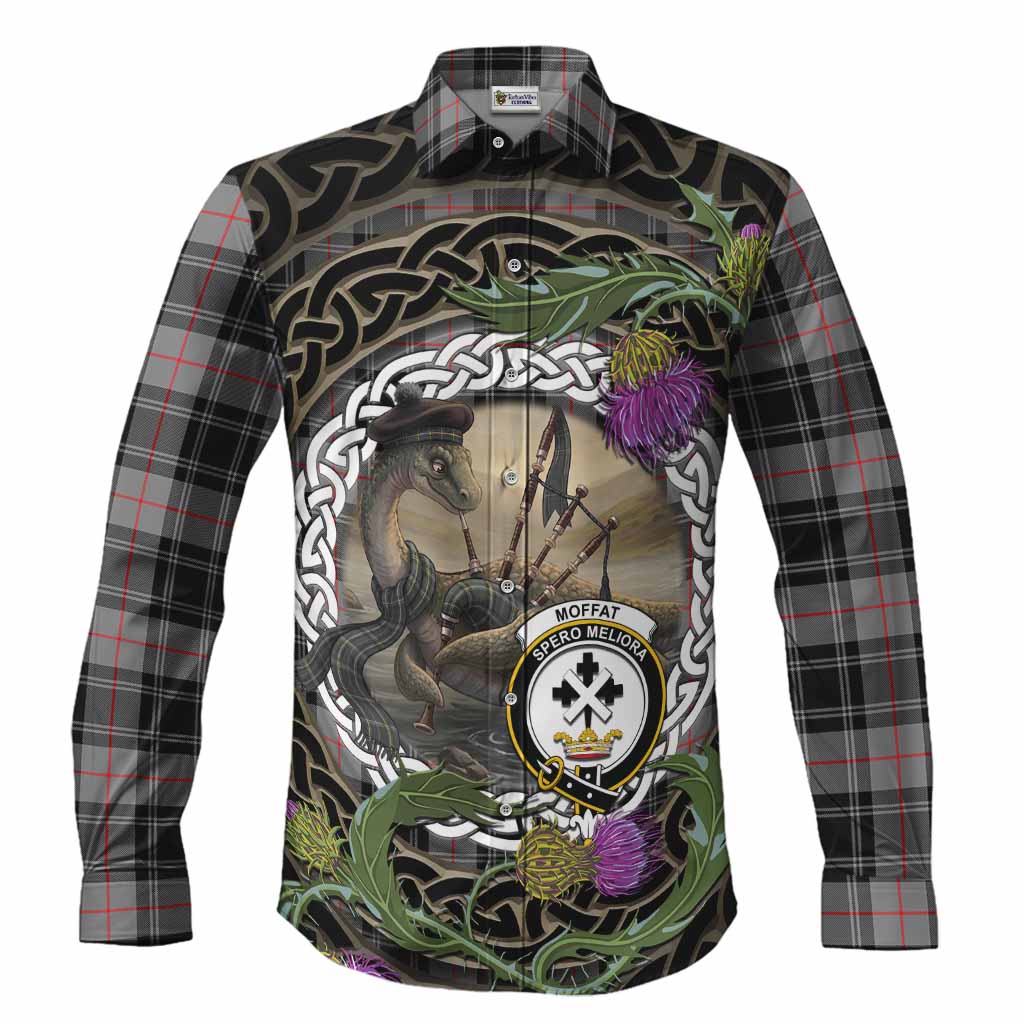 Moffat Tartan Crest Bagpipe Nessie Long Sleeve Button Shirts Scottish Loch Ness Monster Celtic Thistle
