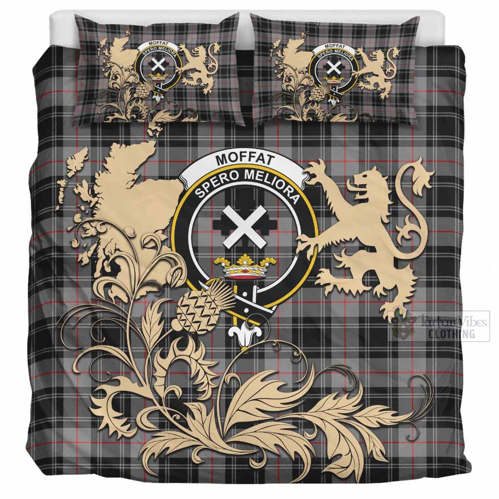 Moffat Tartan Crest Bedding Set with Scottish Iconic Symbols 