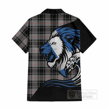 Moffat Tartan Crest Cotton Hawaiian Shirt Scottish Golden Lions Wave Flow